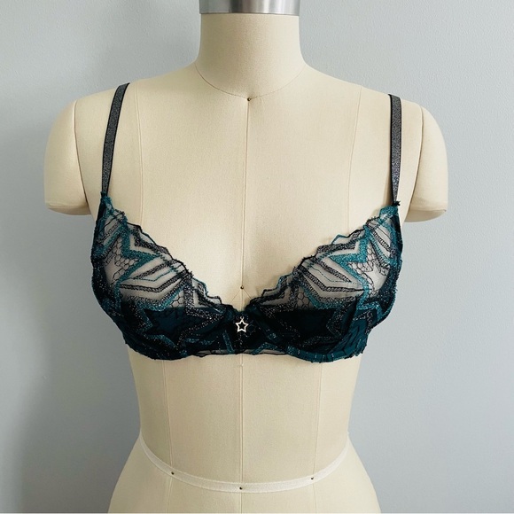 Savage x Fenty Shining Star Embroidered Half Cup Plunge Bra- Multi- 32D- NWT - Picture 2 of 12